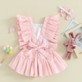 thumbnail image 3 of Bagilaanoe Newborn Baby Girl Easter Rompers Dress Print Fly Sleeve Bodysuits 3M 6M 9M 12M Infant Patchwork A-line Dresses, 3 of 7