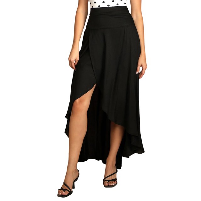 Falda Casual Falda casual faldas largas asimétricas hendidura envoltura elástica para mujer (negro L) Cgtredaw Para estrenar