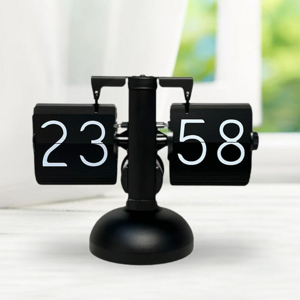 Reloj con tapa automática, reloj de mesa con números grandes, reloj de escritorio con tapa Digital Retro, reloj mecánico para restaurante, escritorio, negro