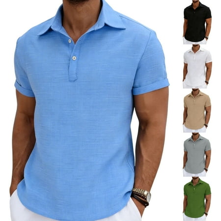 Zedker Shirts for Men Short Sleeve Cotton Casual Button T Shirts Classic Fit Collared Golf Shirts Black M