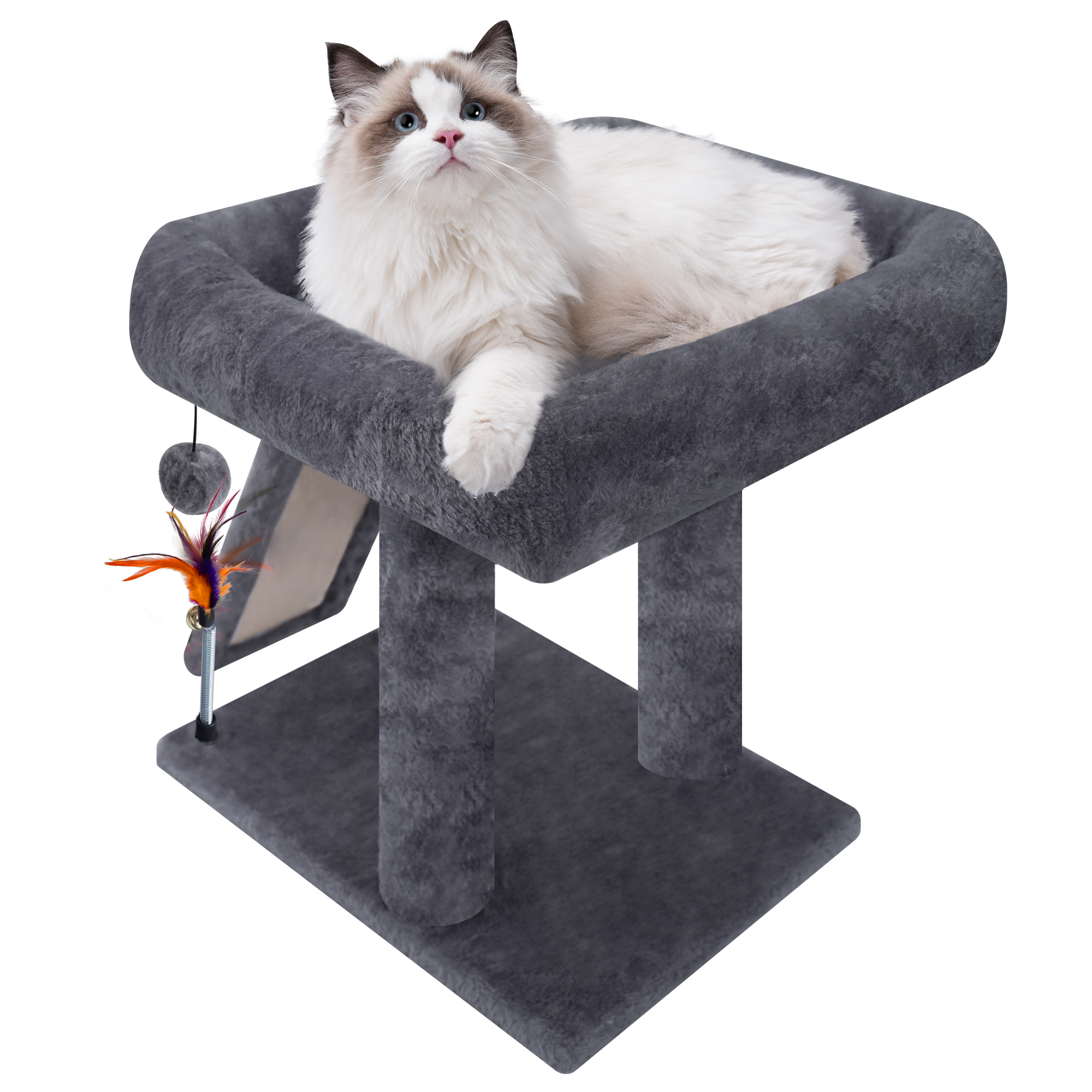 WK 17.7" Cat Tree Tower with Toy Balls and Scratching Board, Grey photo 6