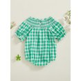 thumbnail image 4 of ZINTAOZT Infant Baby Girls Plaid Bubble Romper Short Sleeve Daisy Embroidery Smocked Bodysuit 0-2Years Summer Clothes, 4 of 8