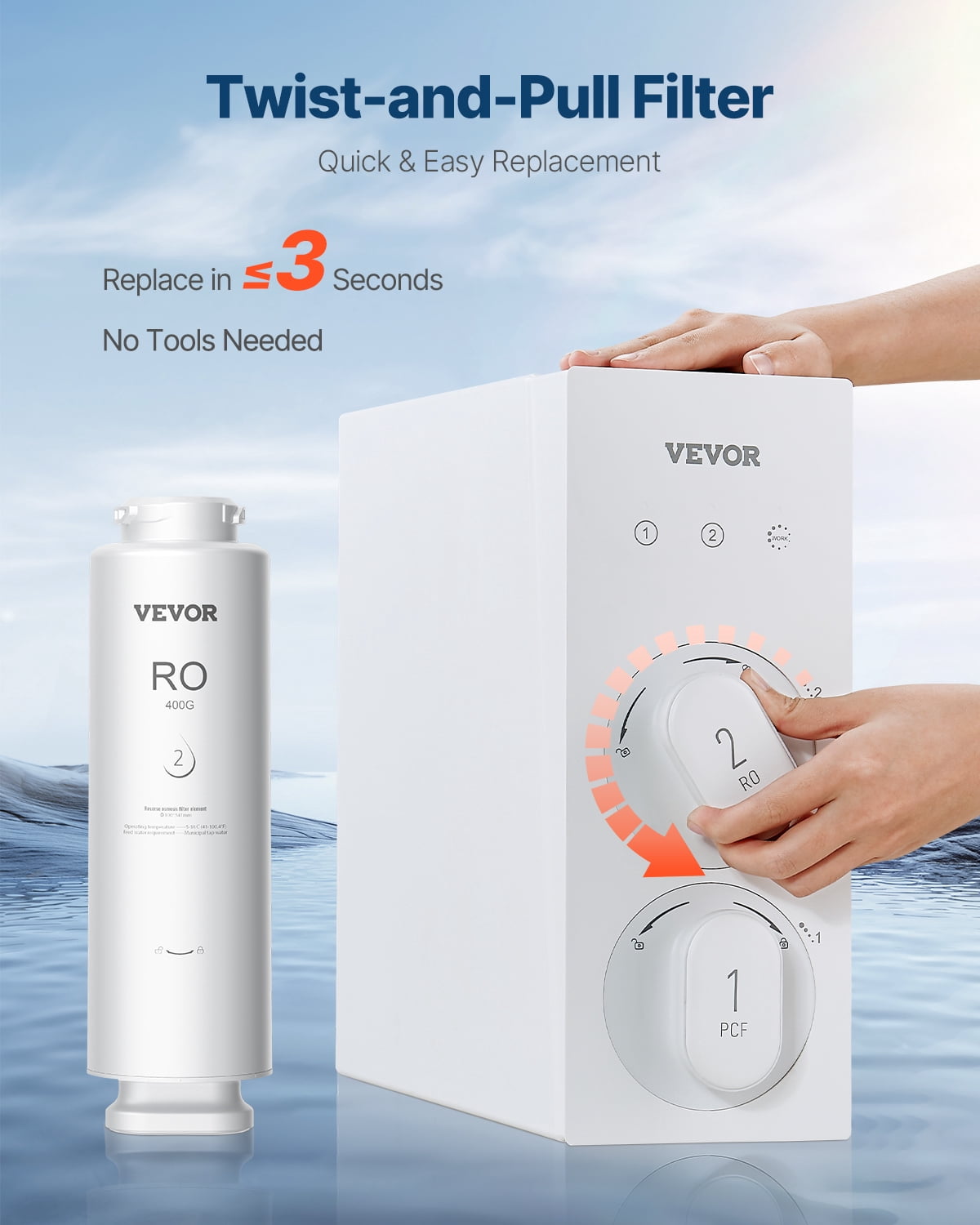 VEVOR Reverse Osmosis System, 400 GPD 9-stage Reverse Osmosis Water Filter Replacement, RO Filter Cartridge for 24 Months, Reduces Lead, Chlorine, Rust, Compatible with SS-001 Under Sink Water Filter