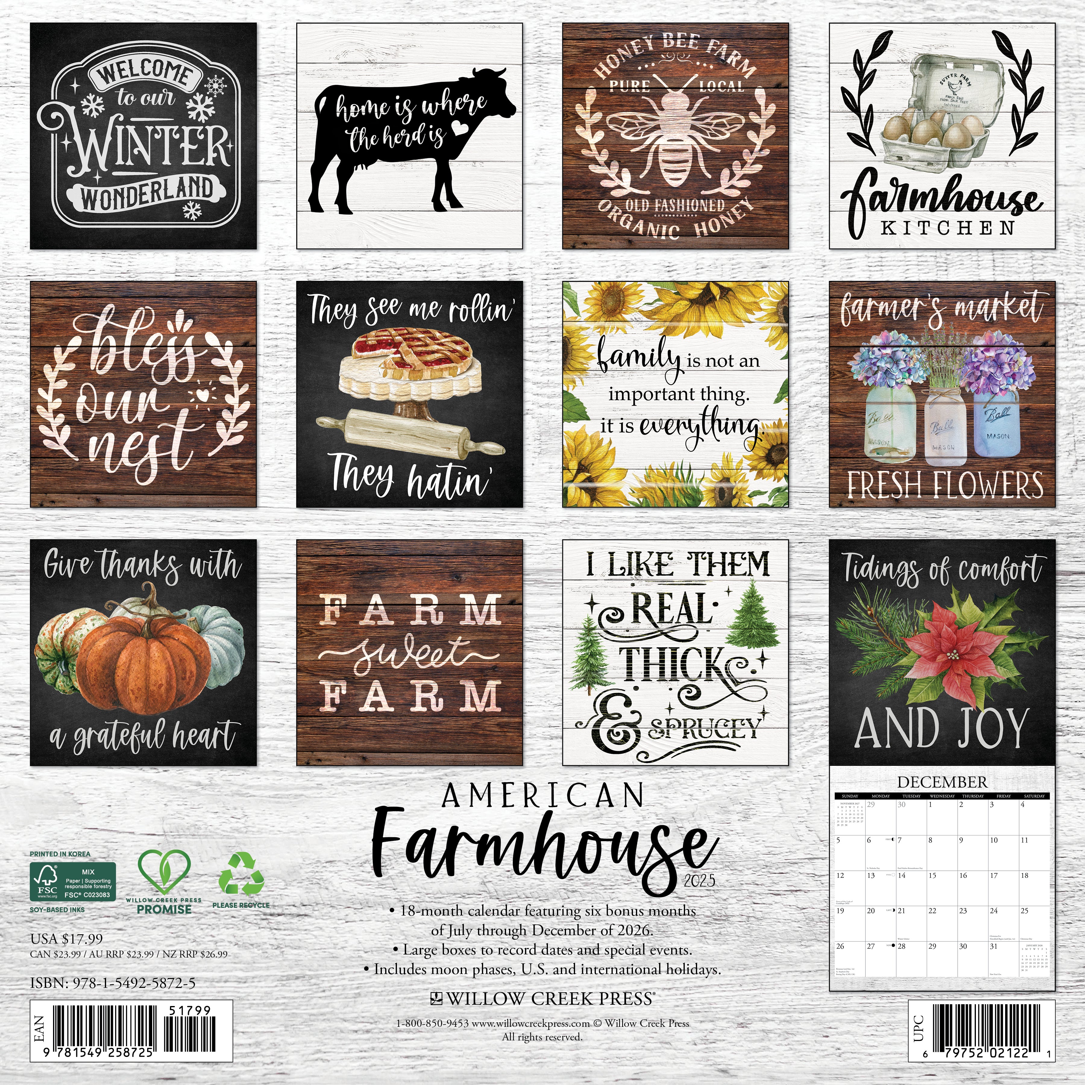 Willow Creek Press, American Farmhouse 2027 Wall Calendar