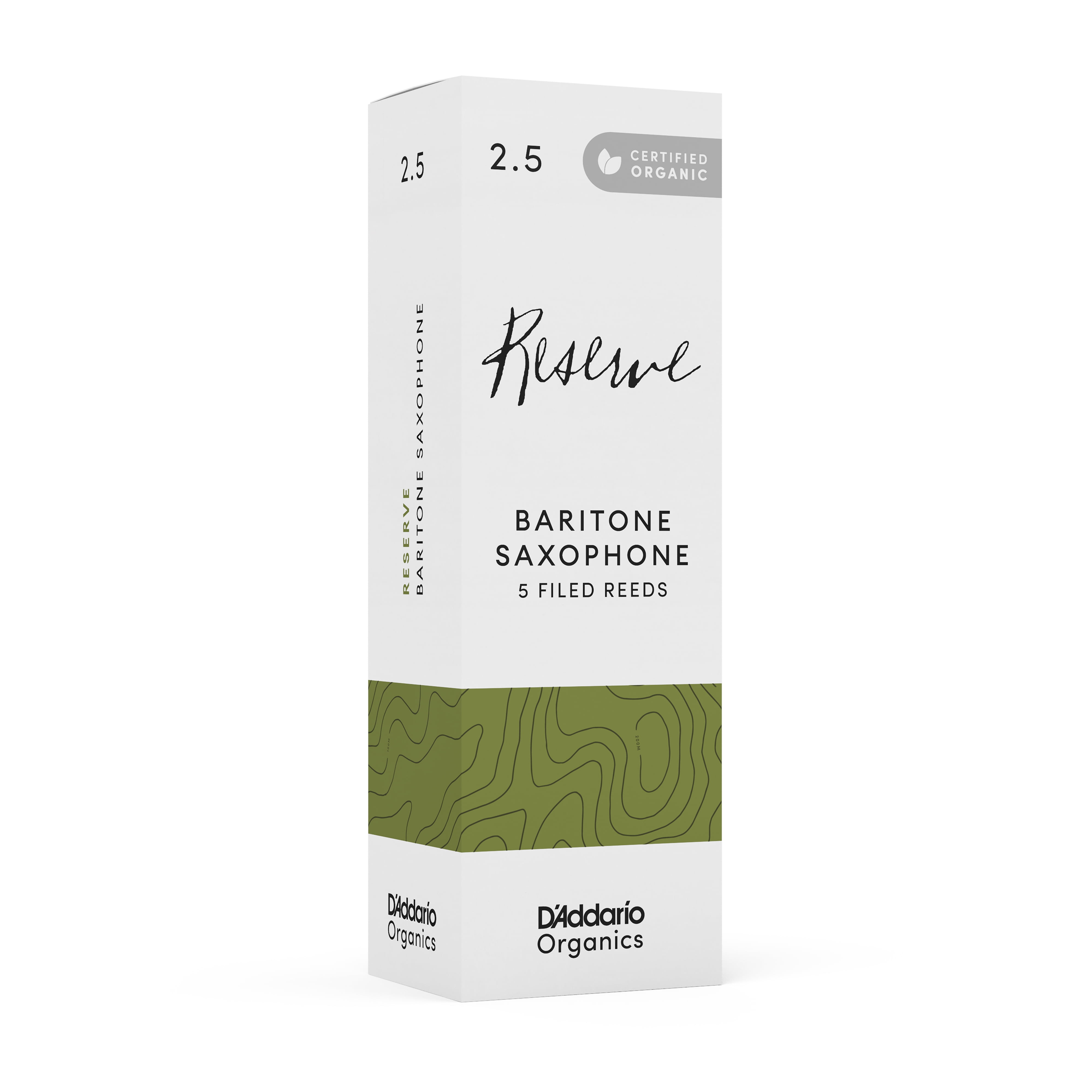 D'Addario Organic Reserve Baritone Saxophone Reeds, Strength 2.5, 5-Pack