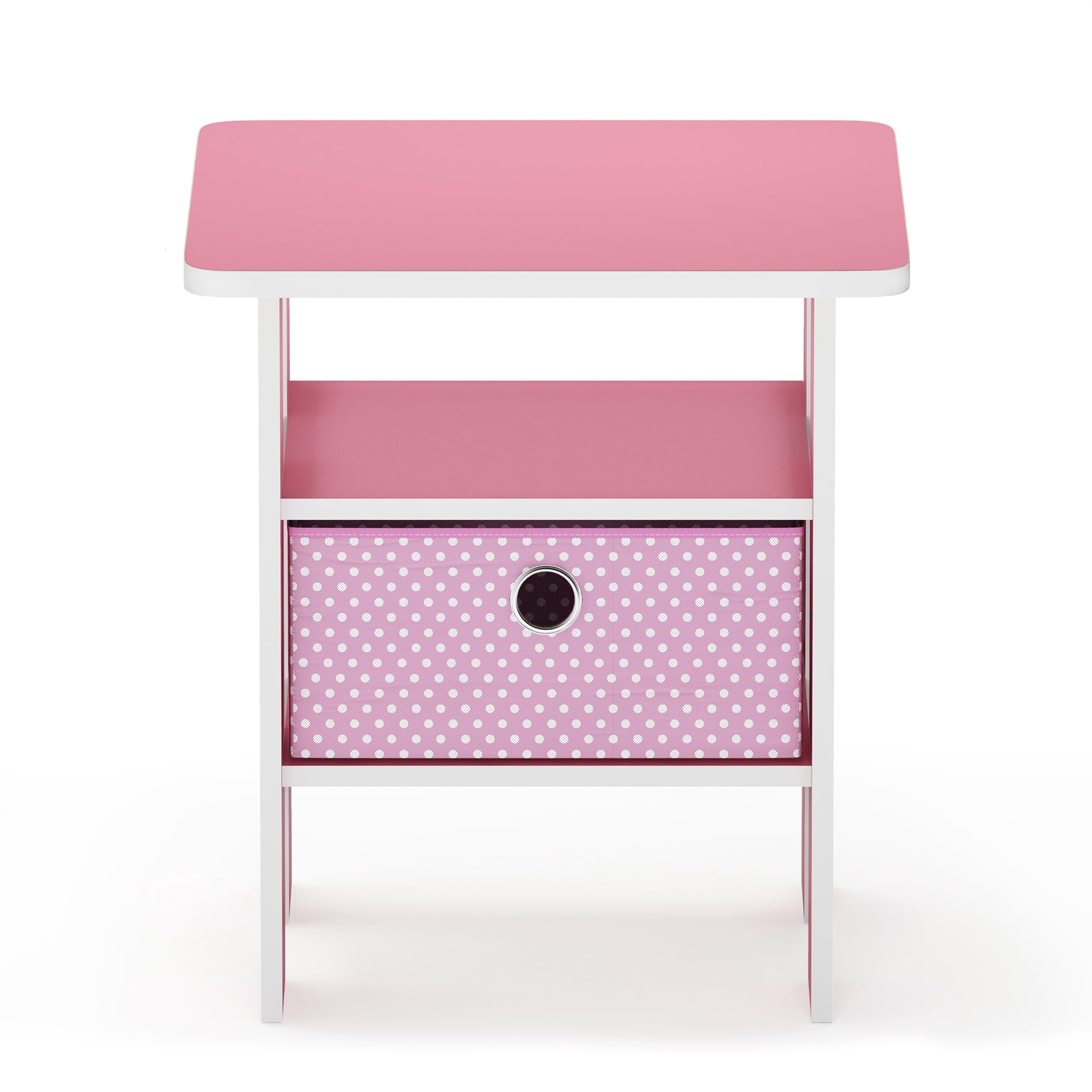 Furinno Andrey Engineered Wood End Table with Bin Drawer in Light Pink