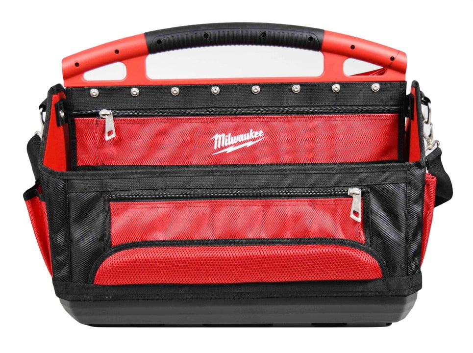 Milwaukee PACKOUT 20 in Modular Storage Tote (48-22-8320) – 32-Pocket Tool Tote with Locking Base, Shoulder Strap, and Reinforced Construction