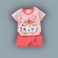 thumbnail image 2 of Swuxness Toddler Casual Short Sleeve 2 Piece Sets, Kids Summer Outfit Sets, Fashion Girls' Casual Short Sleeve Round Neck Collar Botton Printed Short Pants Sets Pink, 120, 2 of 4