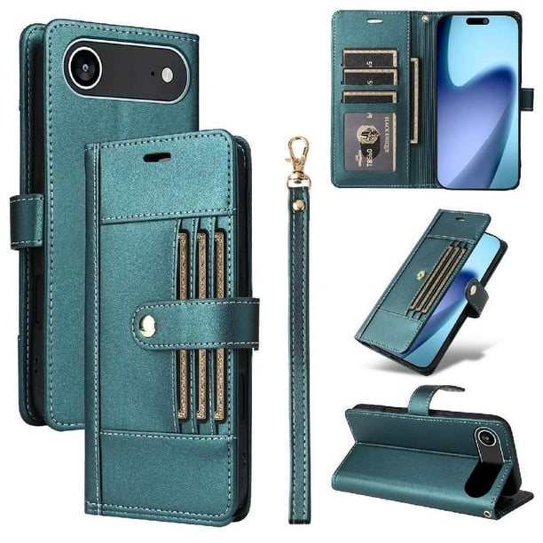 FOXDOCK Funda tipo Cartera para iPhone 17 Air – Cubierta de Cuero PU con Múltiples Ranuras, Bolsillo para Efectivo y Correa de Muñeca