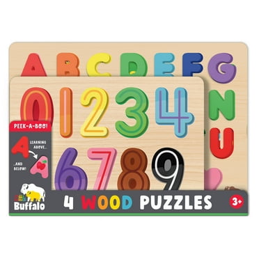 Little Buffalo 4 Pack Wood Tray Puzzles Letters and Numbers for Children Ages 3  by Buffalo Games