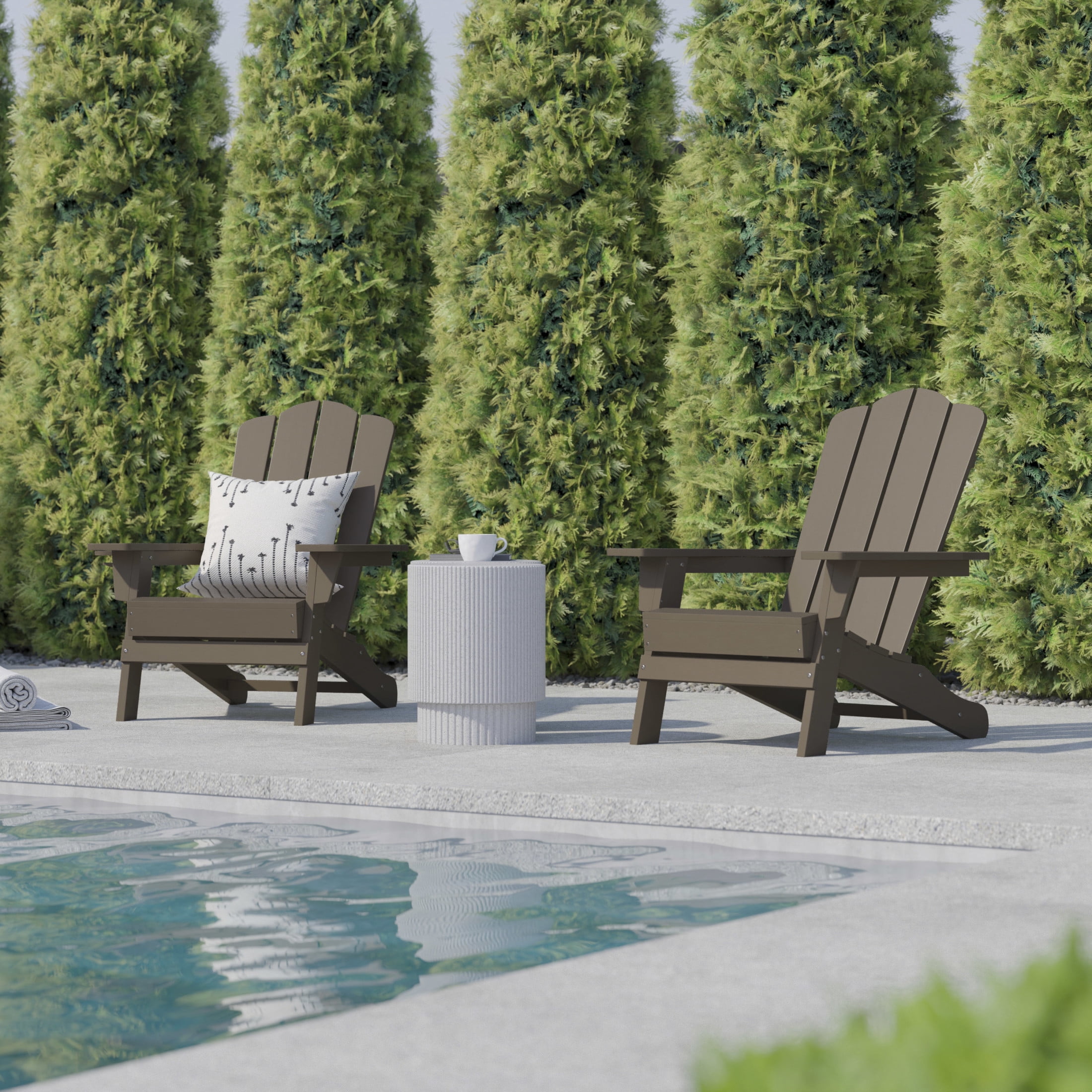BizChair Adirondack Chair with Cup Holder, Weather Resistant HDPE Adirondack Chair in Brown, Set of 2