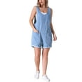thumbnail image 2 of INSPIRAR CHIC Mono de mezclilla para mujer sin mangas, casual, suelto, con pantalones cortos de jean y bolsillos, XL, azul, 2 of 5