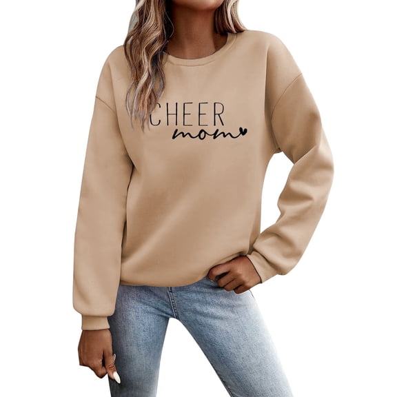 Womens Hoodies Cheer Mom Graphic Crewneck Long Sleeve Casual Basic Pullover Fleece Fashion Pullover For Everyday Wear Comfort Colors Sweatshirt