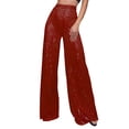 thumbnail image 1 of Fgnfyis Pantalon Évasé à Paillettes Scintillant Taille Haute à Jambe Grand Décontracté pour Femmes Rouge TTTTG, 1 of 6