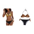 thumbnail image 1 of Lot de 2 (Or 1PCS & Marron 1PCS) Multipack Maillot de Bain Brésilien Pailleté Bikini Plage Ensemble Patchwork Push Femmes Tankinis, 1 of 7