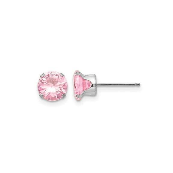 6.5mm Pink Cubic Zirconia (CZ) Solitaire Stud Earrings in 14K White Gold for Women