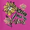 thumbnail image 6 of Wild Bobby Worship While You Wait Sunflower Pink and Yellow Inspirational/Christian Women Graphic Tee, Fuschia, Large, 6 of 6