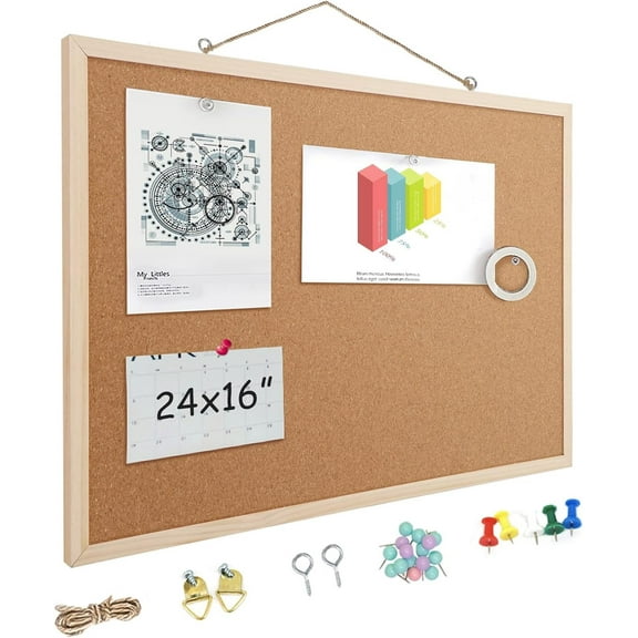 Toocust 24" x 16" Bulletin Board, Frame Cork Board, Memo Board, Notice Board for Wall, Pin Board for Wall, Decorative Cork Board for Wall with Fixing Kits