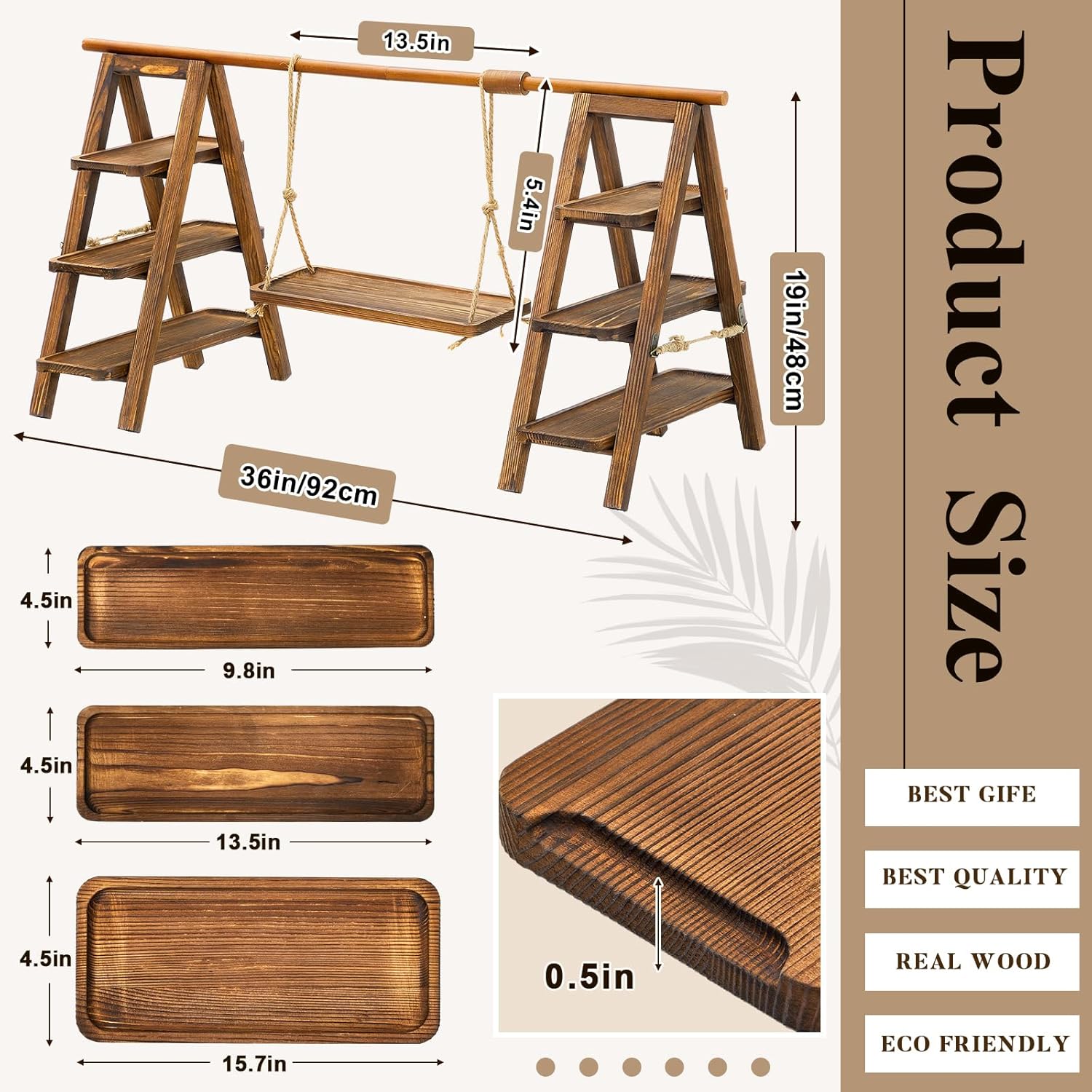 Gomok 3 Tier Serving Tray Wooden Cupcake Stand Rustic Foldable Dessert Table Display Set with Detachable Serving Platters