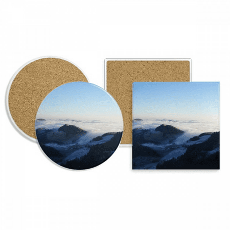 

Mountain Sky Clouds Fog Nature Town Coaster Cup Mug Holder Absorbent Stone Cork Base Set