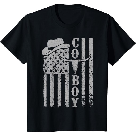 Western Country Men Teen Boys Kid Rodeo Southern Retro Cowboy T-Shirt