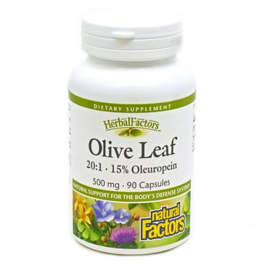 Natural Factors HerbalFactors, Olive Leaf 500 mg, 15% Oleuropein, Natural Wellness Formula, 90 Capsules