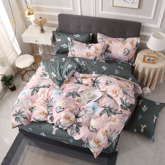 KIUINNO Ensemble de Housse de Couette à Imprimé Floral Ensemble de Literie en Microfibre Léger Format Simple