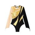 thumbnail image 4 of TiaoBug Women's Sparkle Rhinestone Ballet Dance Bodysuit Long Sleeve Gymnastics Leotard Gold L, 4 of 7