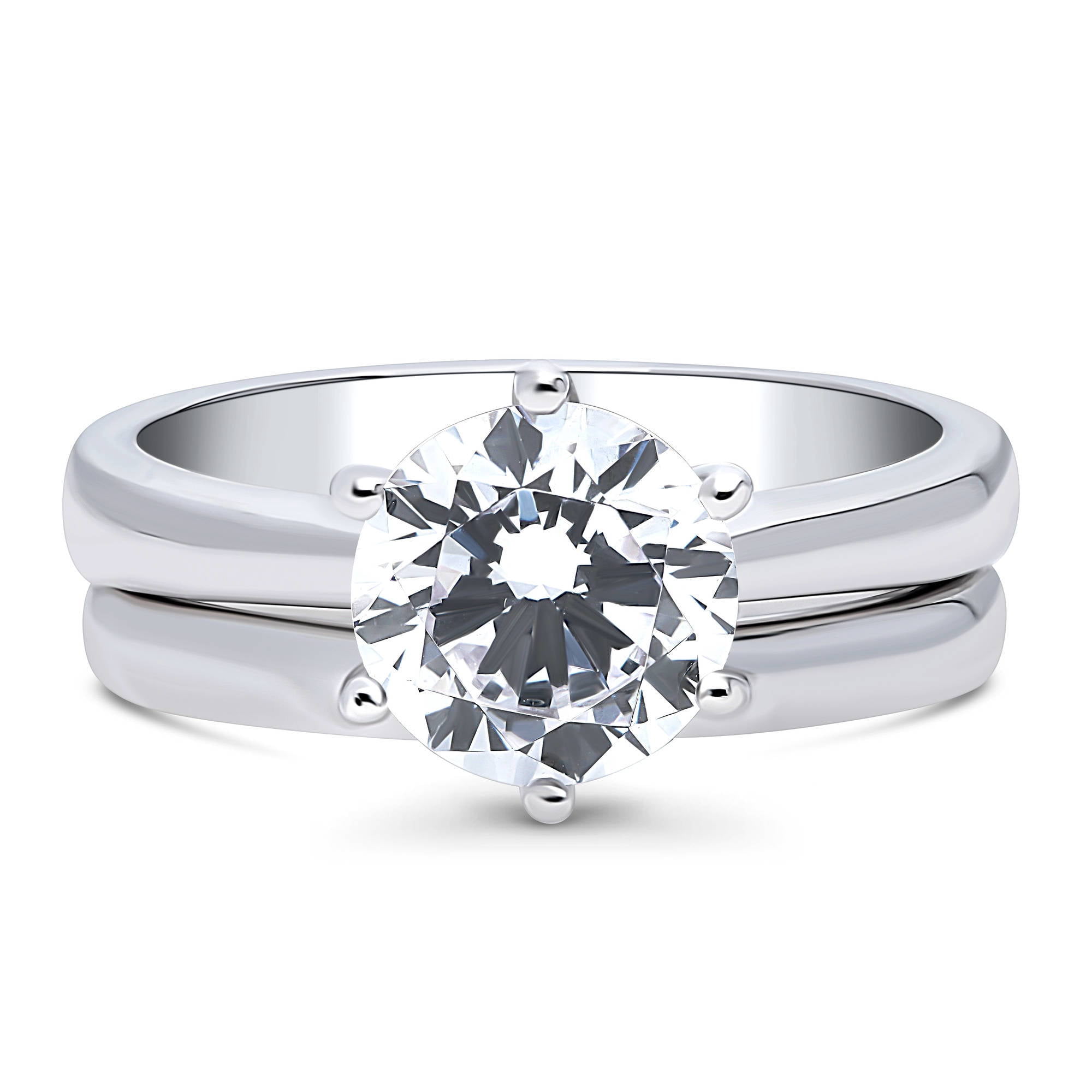 BERRICLE Sterling Silver Solitaire Wedding Engagement Rings 2 Carat Round Cut Cubic Zirconia CZ Ring Set for Women, Rhodium Plated Size 8