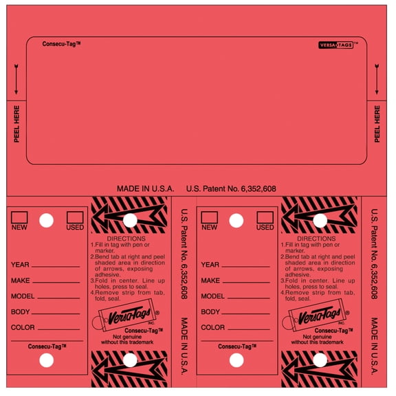 SSWBasics Stock Number Key Tag Set - Red - Key Rings Included - 5 3/8ʺW x 2ʺH - Pack of