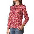 thumbnail image 4 of MODA NOVA Junior's Ruffled Floral Blouse Daisy Crew Neck Button Shirt  Red M, 4 of 5