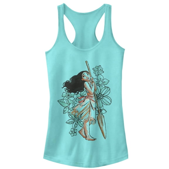 Junior's Moana Tropical Floral Shade  Racerback Tank Top
