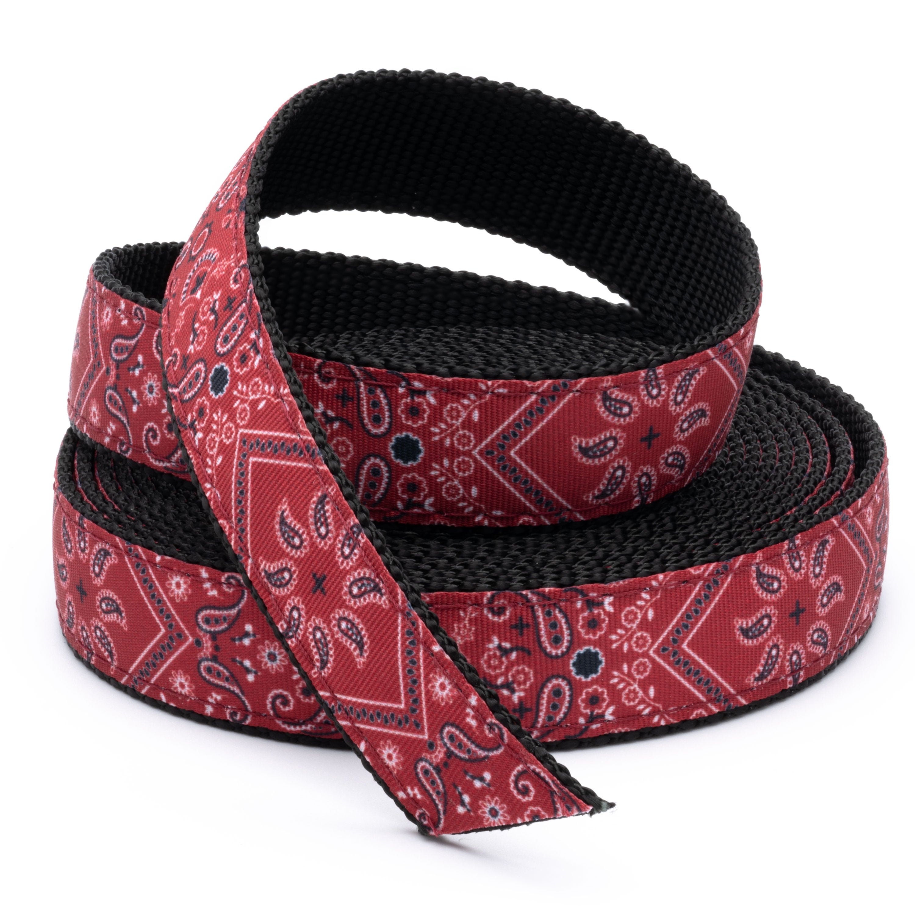 Country Brook Design® 3/4in Red Bandana Ribbon on Black Nylon Webbing, 10 Yards