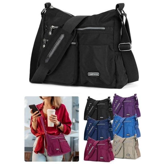 Luxtrada Women's Nylon Water-Resistant Crossbody Shoulder Bag with RFID Pocket, Black