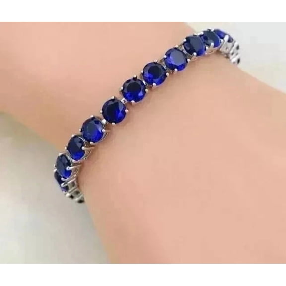 9Ct Round Cut Lab Created Sapphire Diamond Tennis Bracelet 14K White Gold Plated