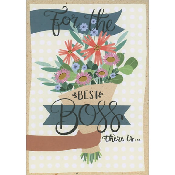 Designer Greetings Bouquet of Pink, Red and Blue Flowers: Best Boss There Is Boss's Day Card