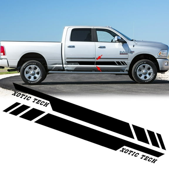 Xotic Tech 2pcs Glossy Black Car Side Skirt Stripe Sticker Lower Door Panel Molding Trim Decal for Dodge Ram 2009-2017