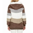 thumbnail image 3 of Womens Winter Fuzzy Fleece Jacket Hooded Color Block Patchwork Cardigan Coats Outerwear with Pockets Khaki XXXL, 3 of 9