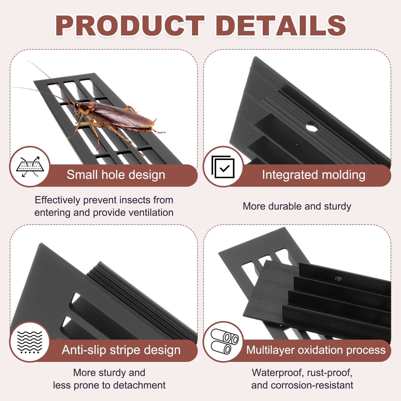 Uxcell 2 Pcs Door Air Vent Cover, 15.7"x1.4" Aluminum Rectangle Grille Ventilation Cover Toe Kick Vent Guard for Cabinet Wardrobe Ceiling Door Wall Floor Garage Furniture, Black