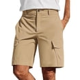 thumbnail image 4 of FRSASU Short Cargo pour Homme Randonnée Décontracté Bouton Taille Élastique Tactique Léger Extérieur Travail Bas avec Poche Kaki-A, 4 of 7
