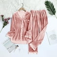 thumbnail image 2 of qolati Womens Two Piece Velvet Pajama Set qolati Long Sleeve Lounge Sets Button Down Shirts and Long Pants PJs Soft Sleepwear Set, 2 of 7