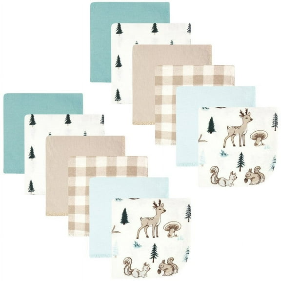 Hudson Baby Infant Boy Flannel Washcloths, Boy Woodland Pals 12Pk, One Size