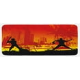 thumbnail image 1 of Teen Room Kitchen Mat, Men Playing Baseball in the Town City Park Tall Buildings Urban Scenery, Plush Decorative Kitchen Mat with Non Slip Backing, 47" X 19", Red Yellow Black, by Ambesonne, 1 of 1