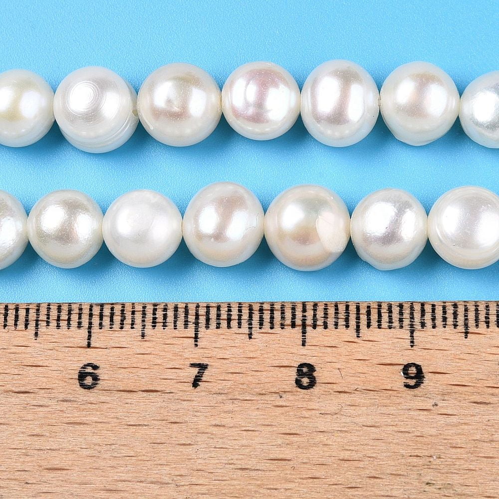 Natural Cultured Freshwater Pearl Beads Strands Two Sides Polished Creamy White 7~8x7~9x4~6.5mm Hole: 0.7mm about 46~47pcs/strand 13.78~13.98''(35~35.5cm)
