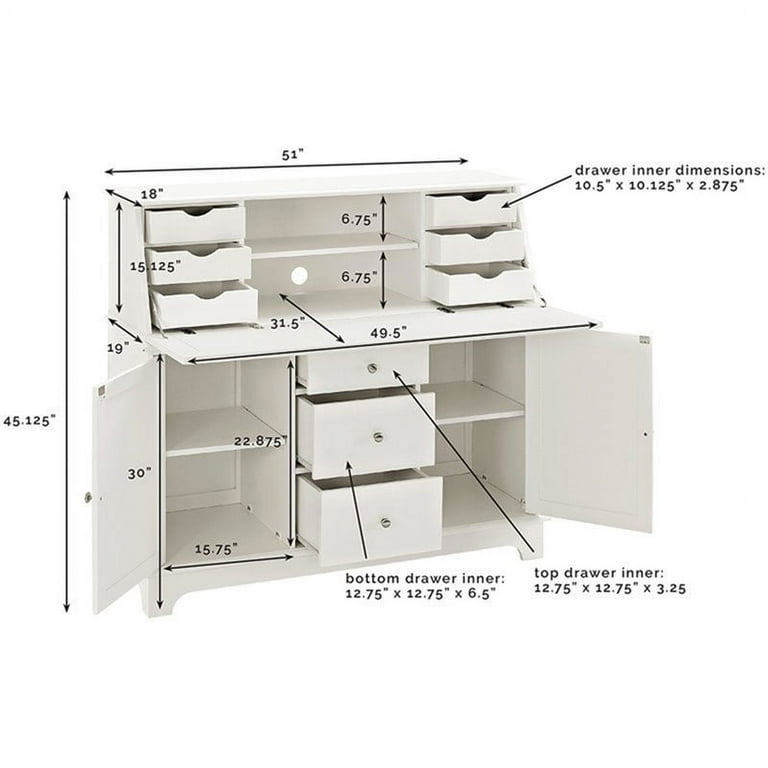 Pemberly Row Fold Down Desktop Home Secretary Desk with Hutch in
