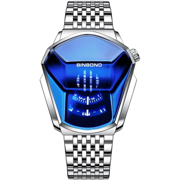 Simple Fashion Cool Men's Casual Waterproof Stainless Steel Quartz Wristwatch Geometric Shape Case Creative Men's Digital Watch