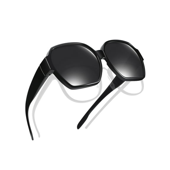 TINHAO Polarized Fit Over Sunglasses Wear Over Glasses For Women Men Fishing Driving with Oversized Frame Black