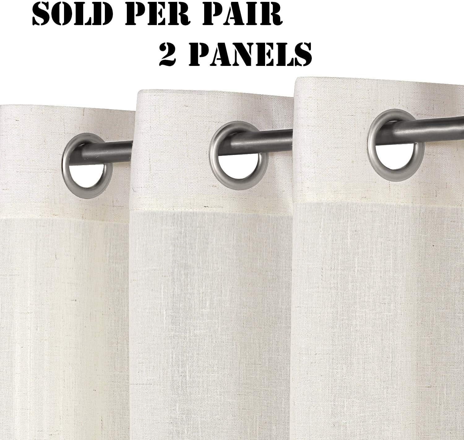 "Primebeau Natural Linen Textured Sheer Curtains with Nickel Grommets, 52"" W x 63"" L, Ivory"
