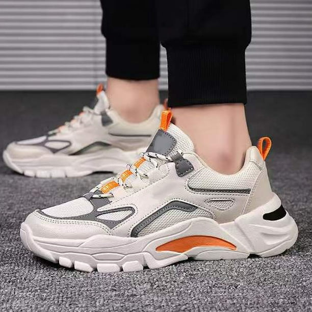 Men Sneakers Low Running Shoes Spring Fashionable Korean Trendy Contrast Color Sneakers White Orange 42