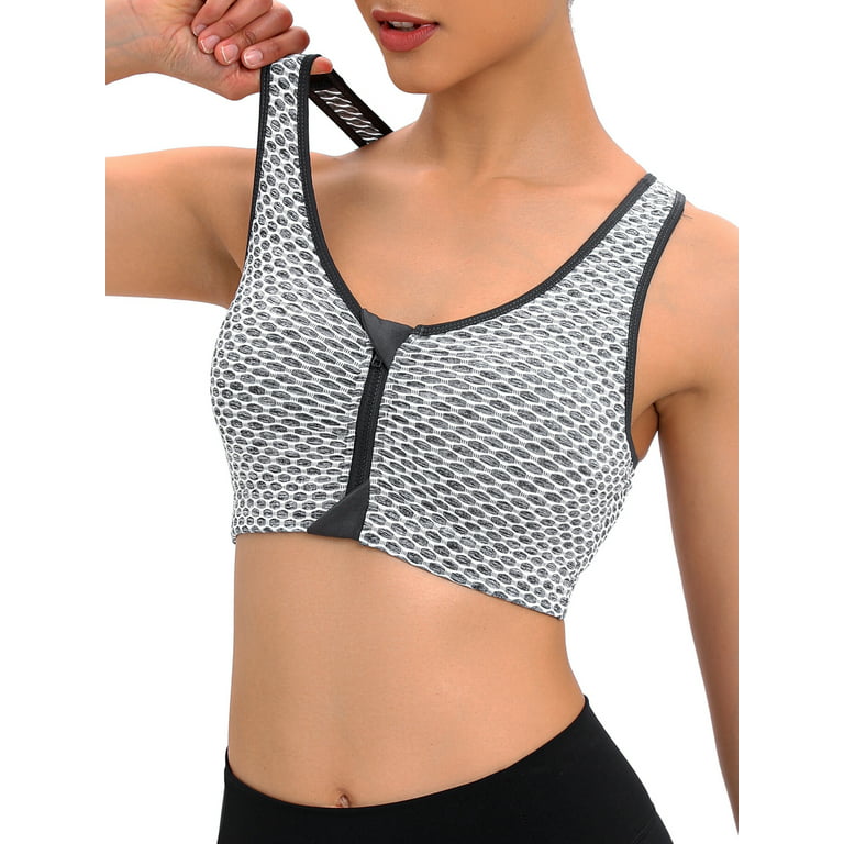 FOCUSSEXY Front Zipper Sports Bra for Women, Wireless Post-Op Bra